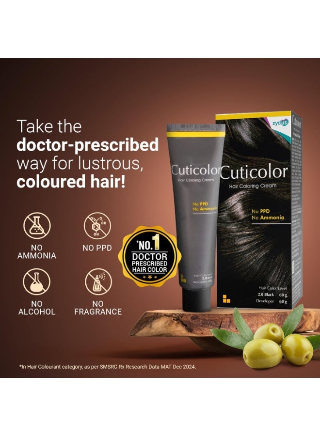 كوتي كولور كريم صبغة الشعر الدائمة من كوتيكولور | رقم 1 بوصفة طبية | للبشرة الحساسة | آلية صديقة للبيئة للحفاظ على صحة فروة الرأس | غني بمستخلصات الرجلة والبوسيفيلا، بني داكن، 60 غرام (عبوة واحدة) - Image 3